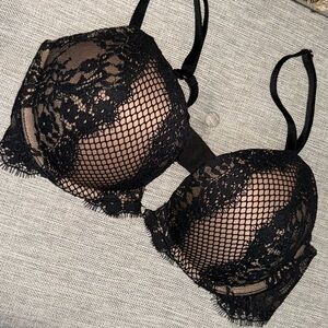 Victoria's Secret Bombshell Black + Tan Lace Bra (Size 34B)